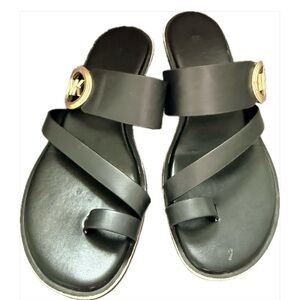Elegant Black Michael Kors Sandals with Gold Logo